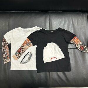BUNDLE: 2 "Tattoo Sleeve" T-Shirts, black, white + Metallica beanie + sunglasses